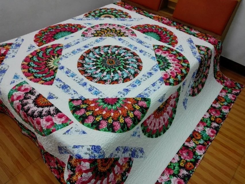 New King size machine pieced and quilted Patchwork quilt / #NJ-85K