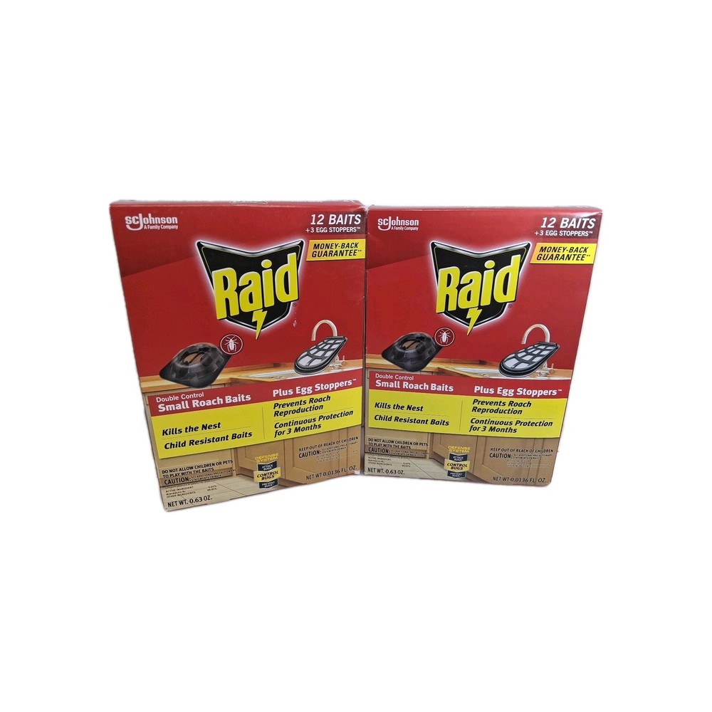 2 Pack: RAID Small Roach Baits (12) each + Egg Stoppers New