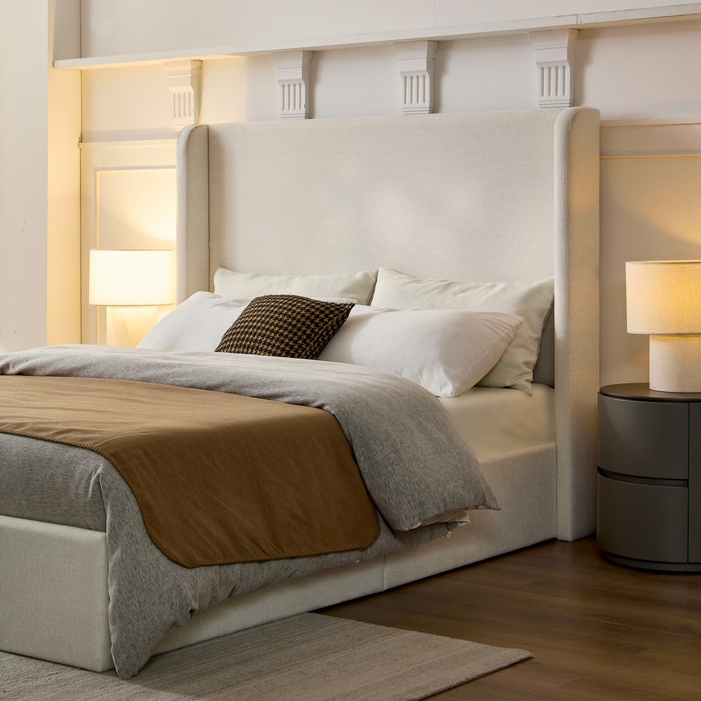 Carmen Upholstered Wingback Bed / Upholstered Platform Bed Frame / 52" High He