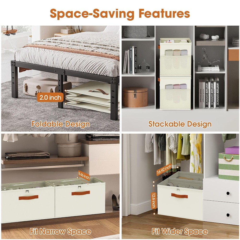 Shoe Organizer for Closet, 2-Pack Foldable Shoe Storage with Adjustable Divid...