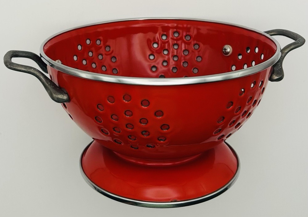 Vintage Red Enamel Colander