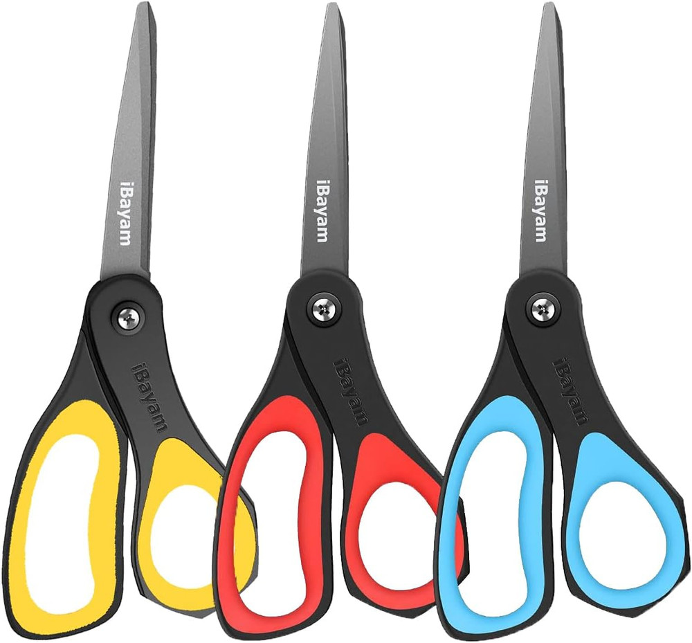 Scissors, 3 Pack 8" All Purpose Nonstick Scissors, 2.5MM Thickness Titanium Bla