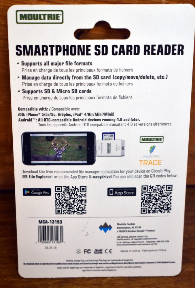 Moultrie Smartphone SD/Micro SD Card Reader (First Gen) Lightning Micro USB