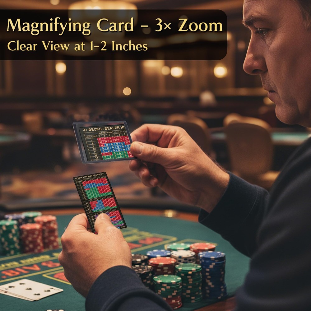 Blackjack Strategy Card - Metal Basic Strategy Blackjack Card with Magnifying...