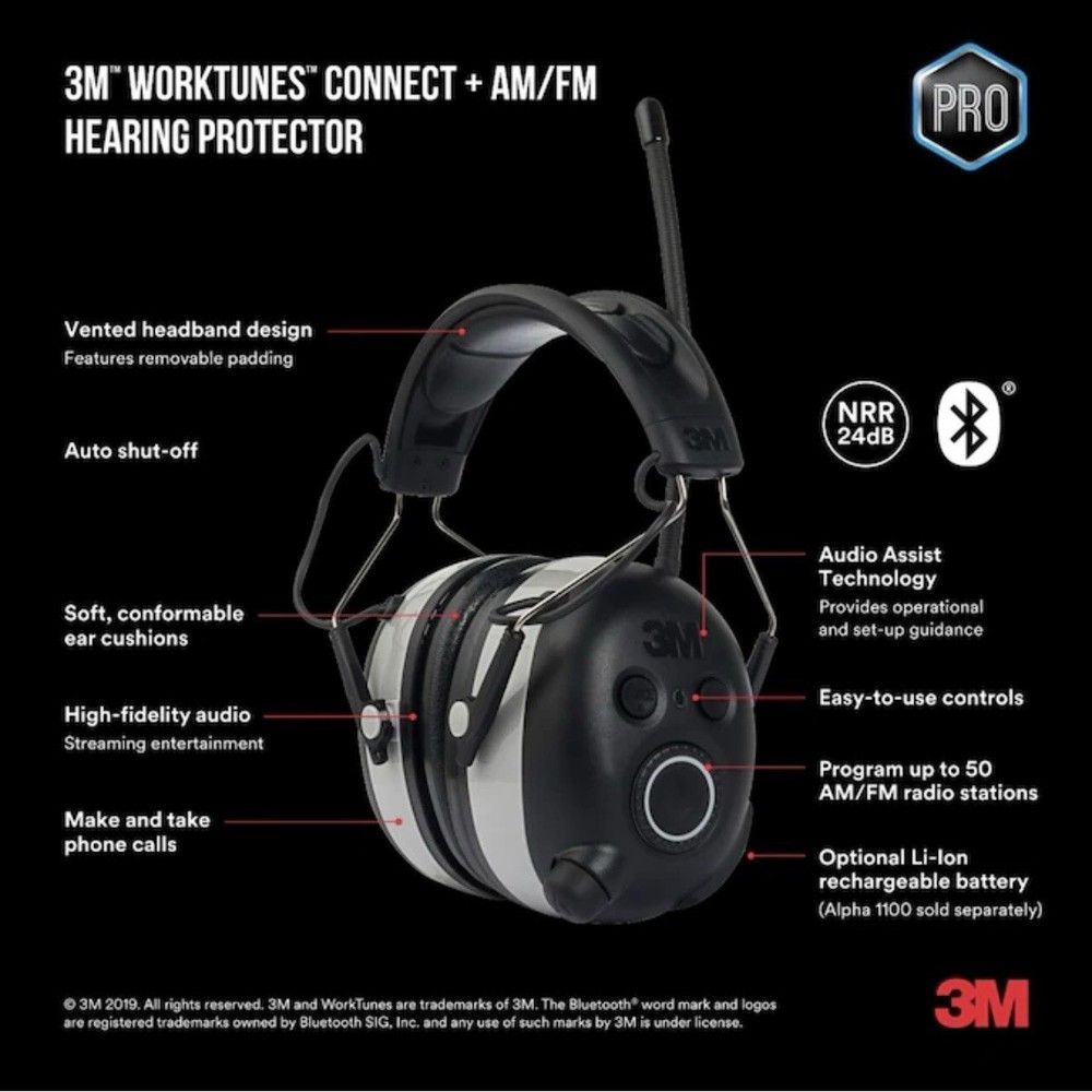 3M WorkTunes Electronic Hearing Protectors: Connect+ AM/FM with Bluetooth Techno
