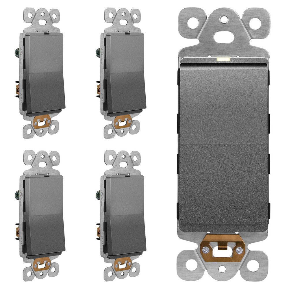 Minimalist Matte Lighted Decorator Switch 5-Pack - Space Gray, UL Listed