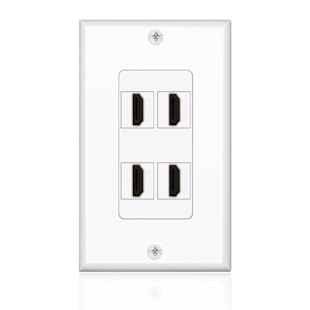 HDMI Wall Plate (4 Port, White) HDMI Socket Plug Insert Jack Outlet Panel Mount