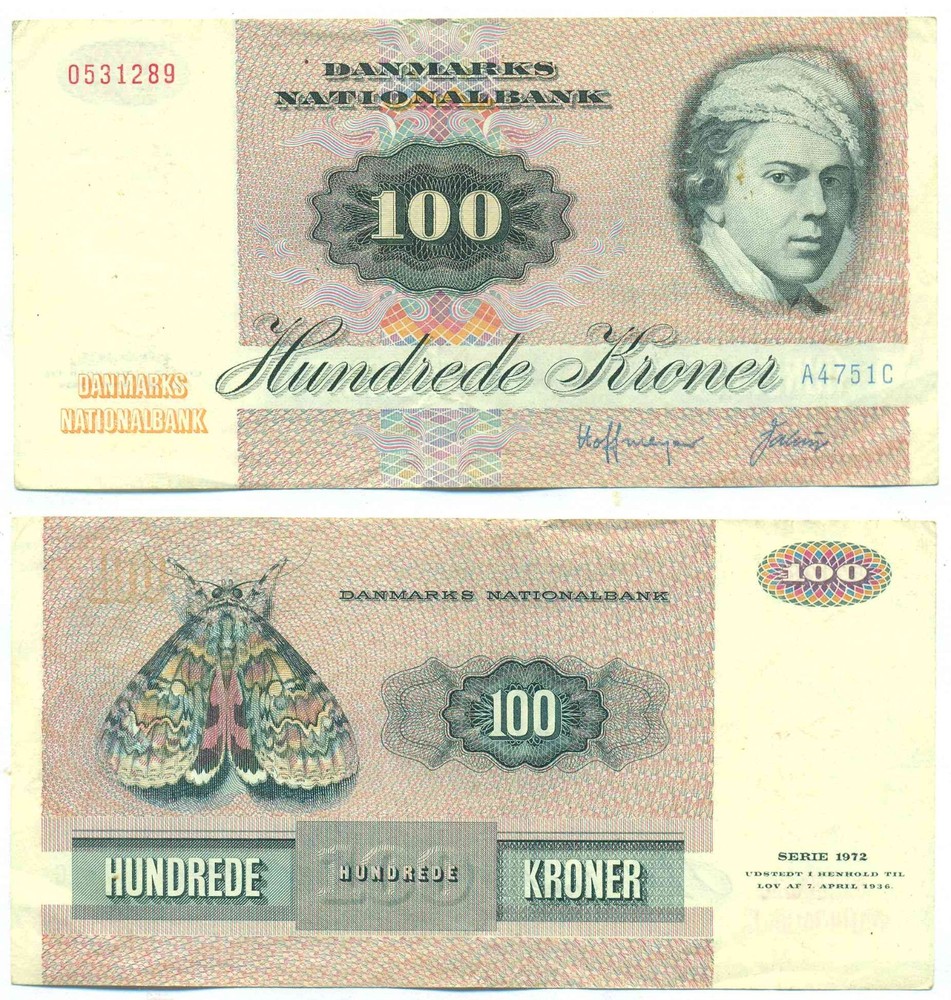 DENMARK NOTE 100 KRONER 1975 HOFFMEYER-VALEUR P 51b
