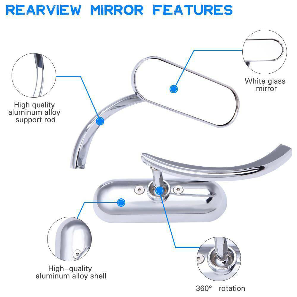Directly Replace Rear view Mirrors Clear Mirror & Chrome Shell & Chrome Stem