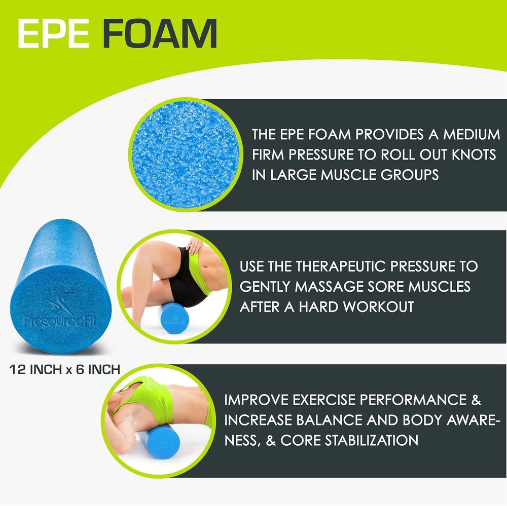 Flex Foam Rollers & Half-Round Foam Rollers 12” & 36” for Muscle Massage, Phy...