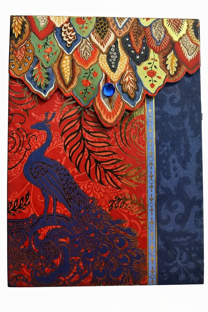 PUNCH STUDIO Gold Foil Jeweled Mini Notepad Patchwork Collage Peacock