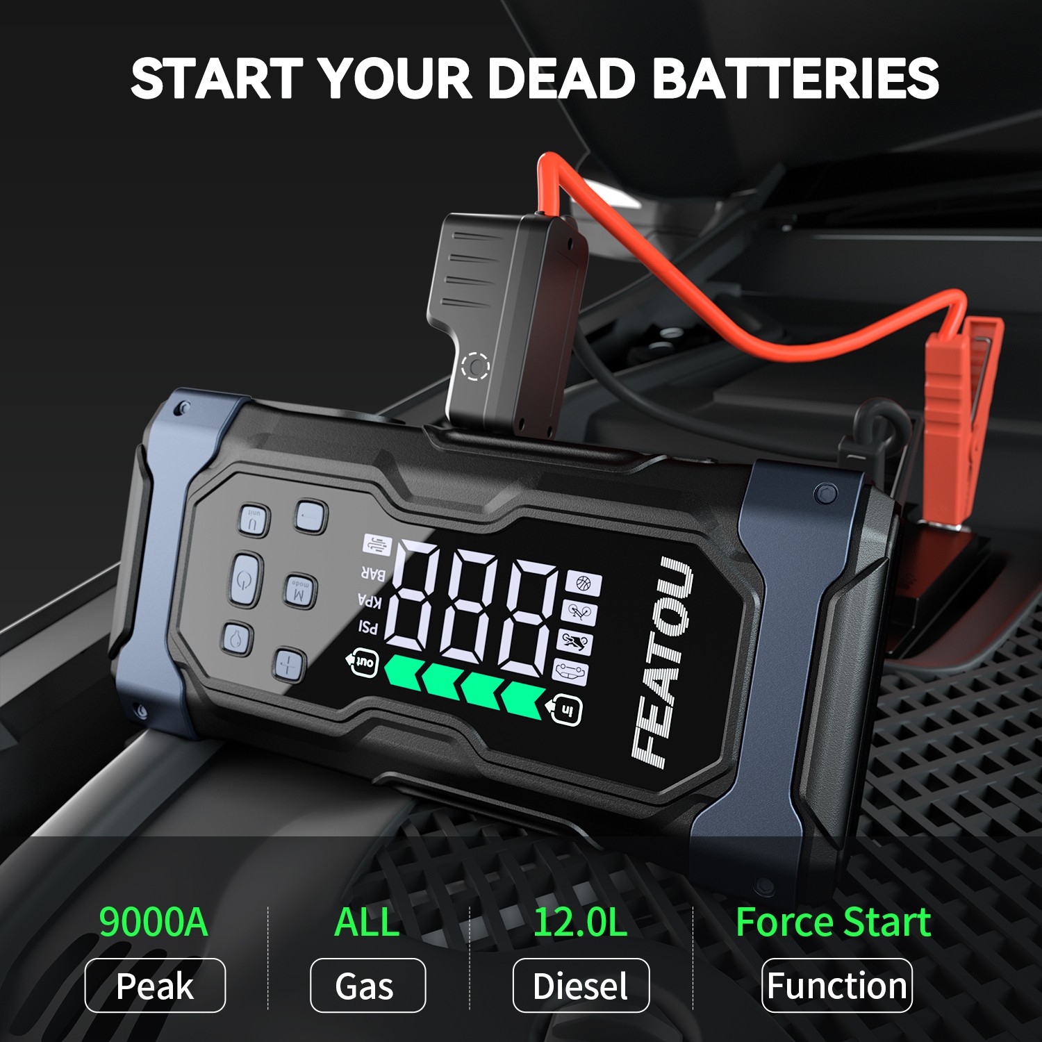 Featou Battery Jump Starter 9000A W/ Air Compressor 150PSI Battery Charger 12V