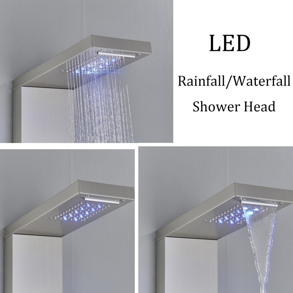 LED Shower Panel Tower System Stainless Steel 6-Function Faucet Handheld Sprayer
