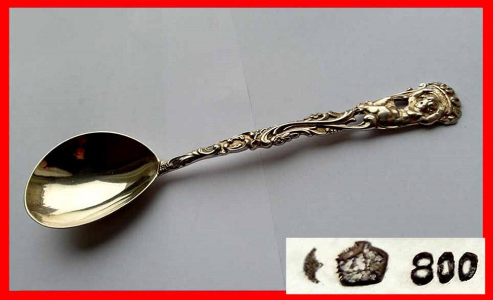 Rococo Serving Spoon, Putti, 800 Silver E623