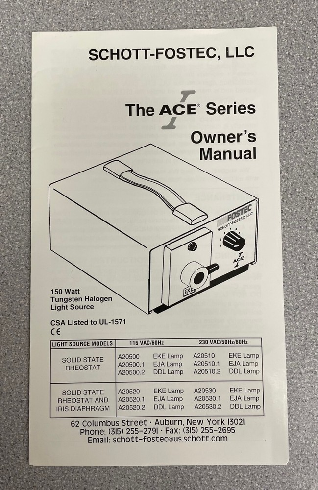 Schott A20500 Ace I Eke Fiber Optic Light Source Illuminator