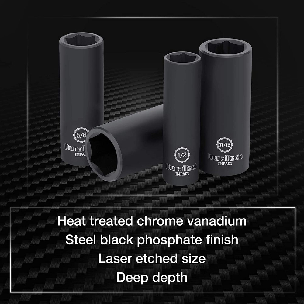 10PC 3/8" Dr Deep Impact Socket Set 6 Point Deep Impact Socket SAE Extension Bar
