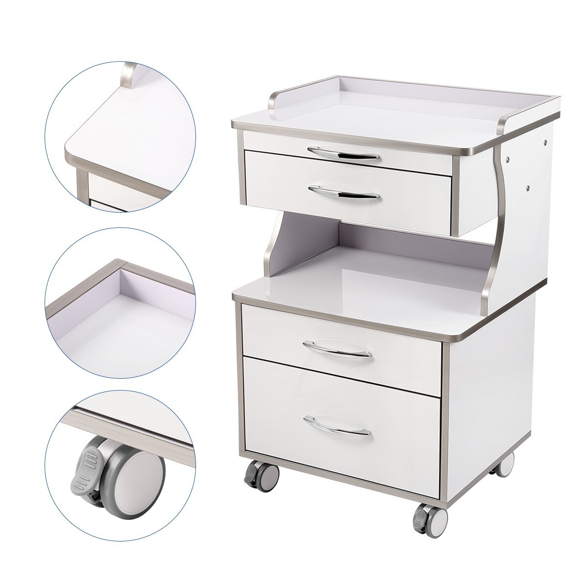 Dental Cart Storage Cabinet 3Drawers Mobile Utility Cart Medical Cabinet Trolley