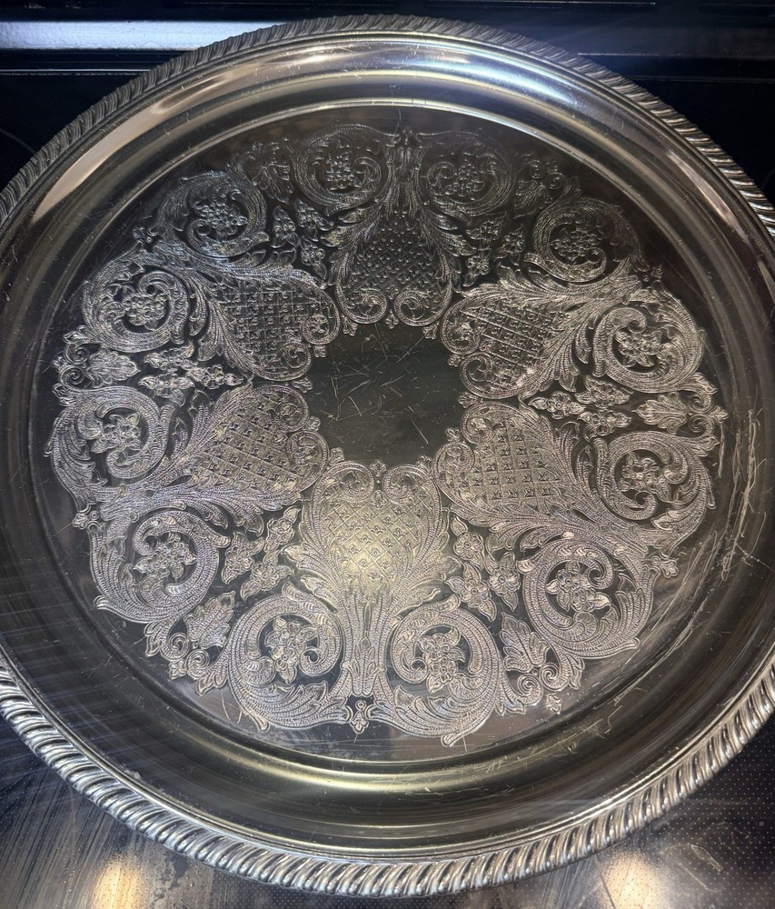 Vintage Traditional Ware 7822 Silverplate Round Serving Tray 16” Ornate
