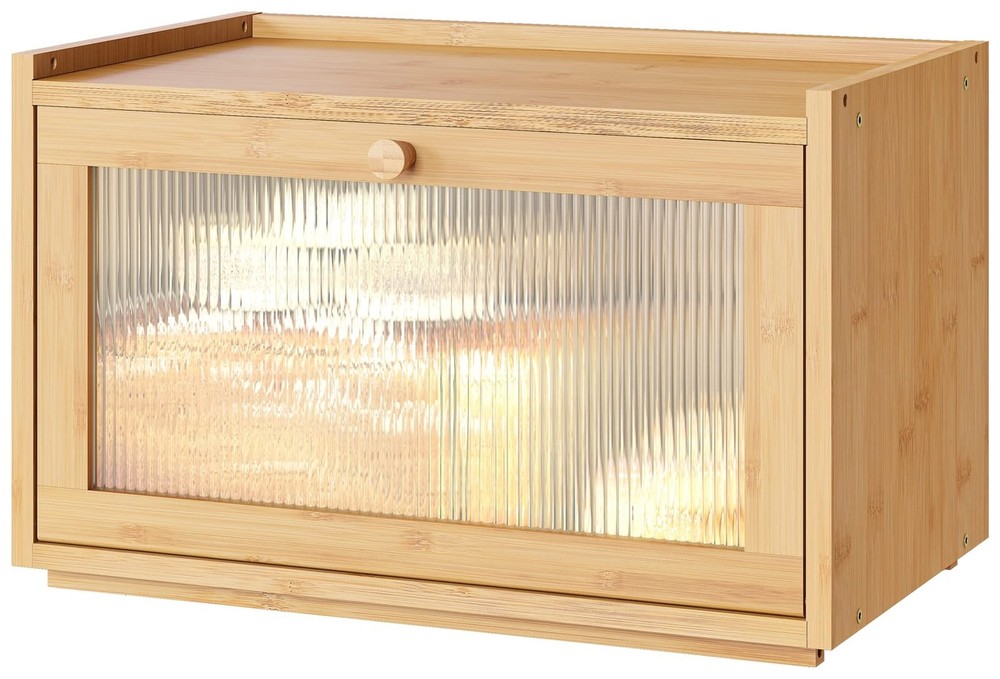Large Bread Box for Kitchen Counter, Bamboo Bread Storage Container with Wavy...