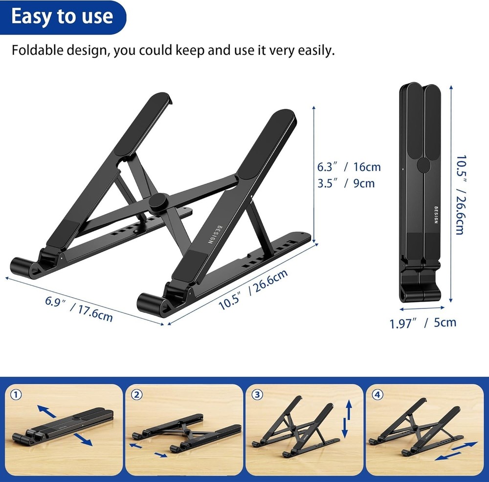 LS01 Pro Laptop Stand Adjustable Ergonomic Notebook Riser for 10-14" Laptops