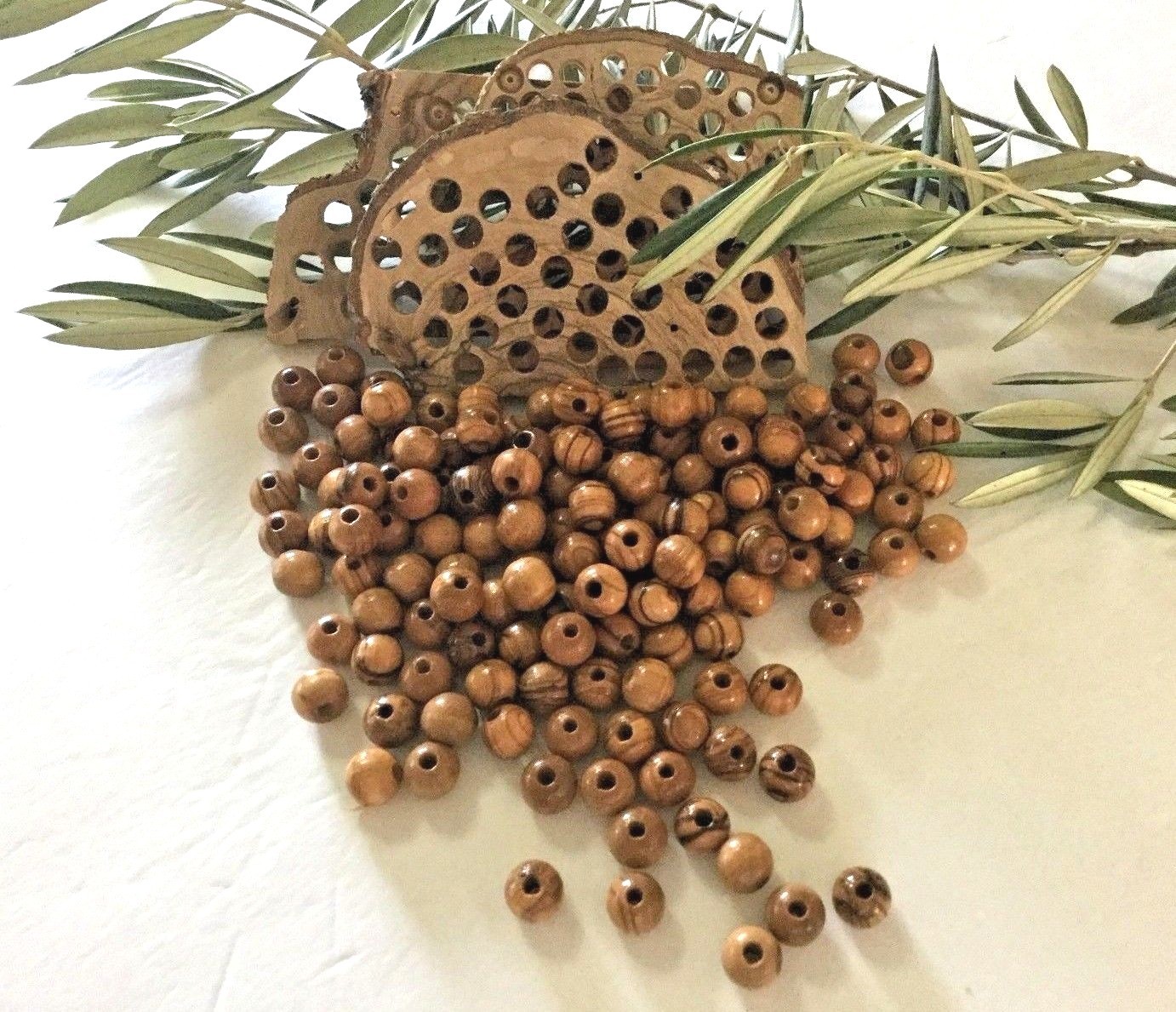 Olive Wood Round Beads Polished Rosary Jewelry Holy land Bethlehem Jerusalem