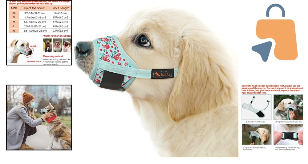 Cyan Flower Adjustable Dog Muzzle - Effective Anti-Biting & Chewing Solution
