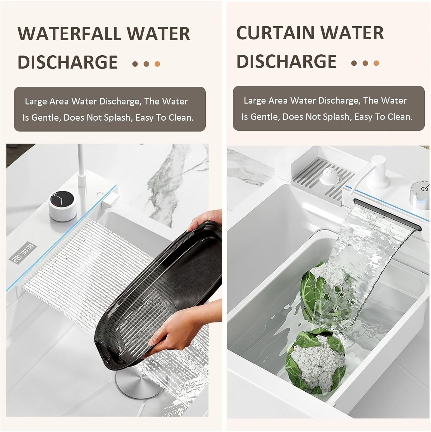 White Flying Rain Waterfall Kitchen Sink Integrated w Pull-Out Tap Set 29.5 INCH