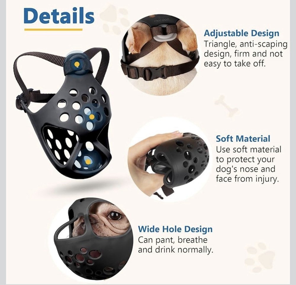 BARKLESS Short Snout Dog Muzzle, Soft Silicone Flat Faced Muzzle