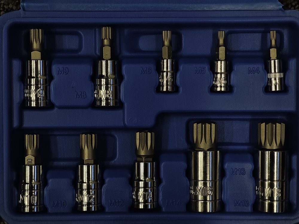 10 PC For XZN Triple Square Spline Bit Socket Set 12 Points with Carrying Case .