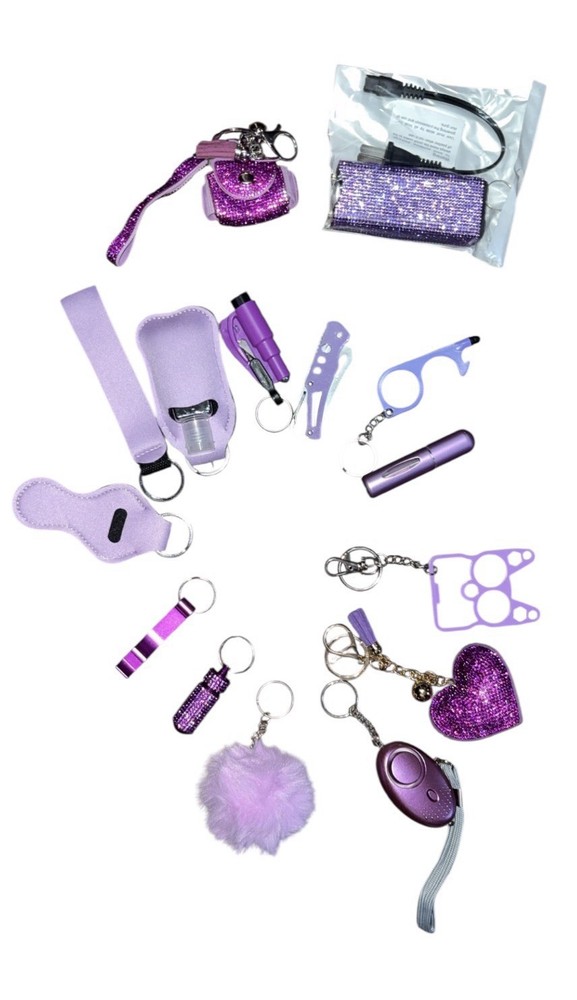 17pc Self Defense Keychain Includes Alarm, Flashlight And More