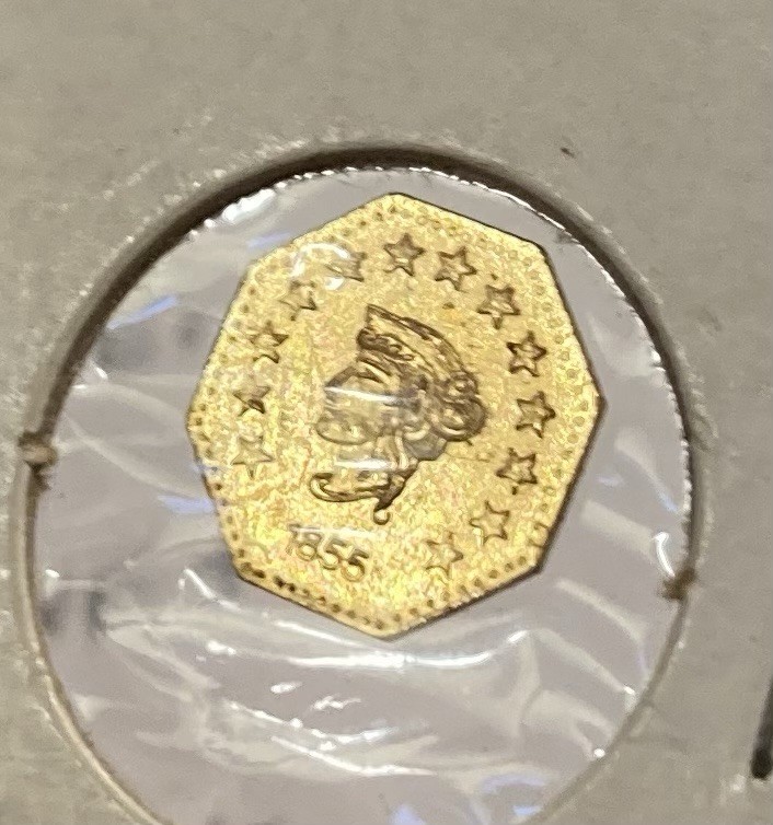 1855 California Gold 1/2 Denomination Octagonal Coin 13 Stars