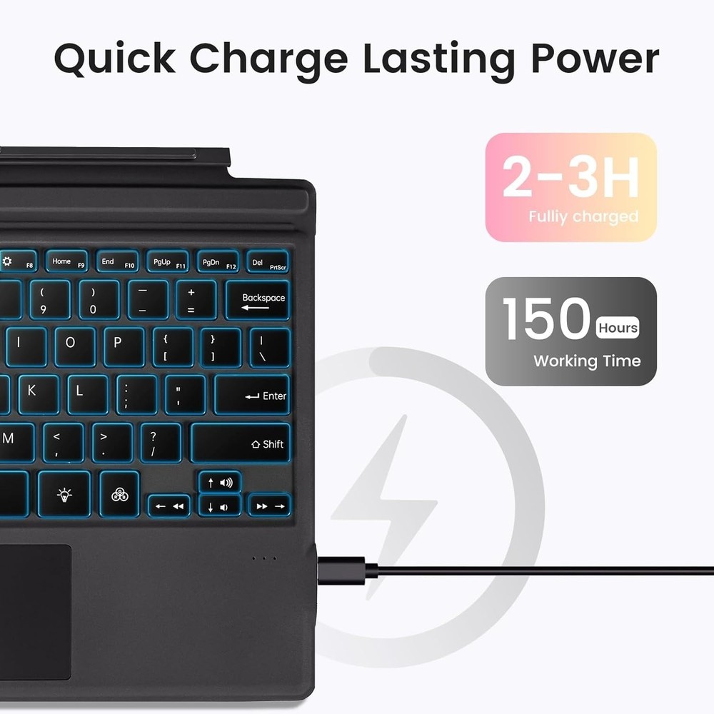 Surface Pro 7 Keyboard, 7 Color Backlight Wireless Keyboard for Microsoft Surfac