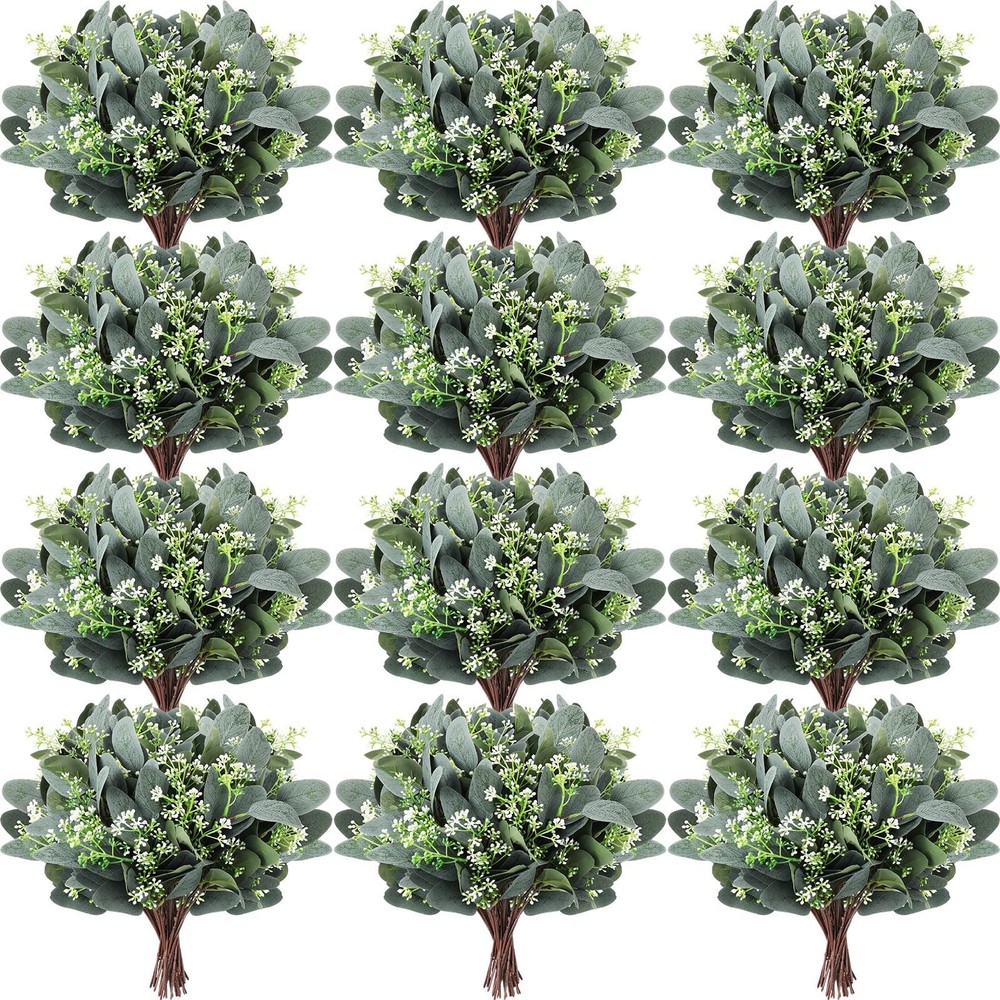 Janinka 100 Pcs Artificial Greenery Eucalyptus Stem Artificial Mixed Eucalypt...