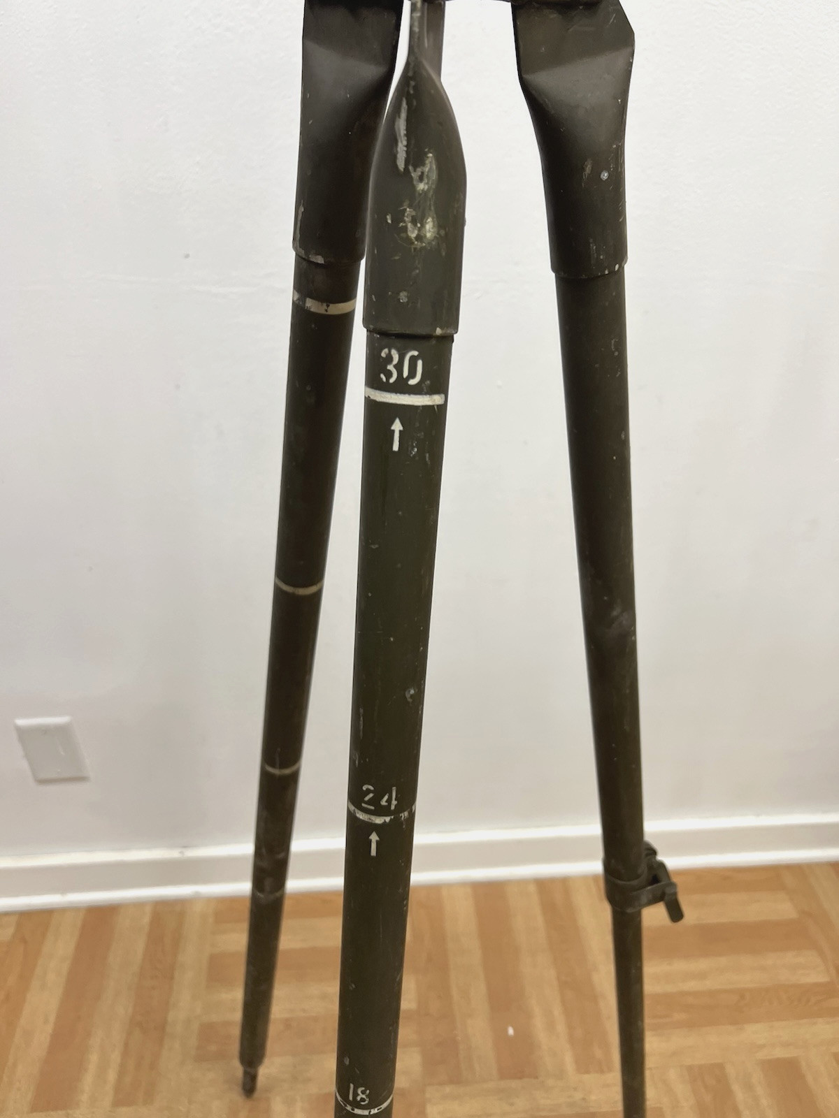 Vintage ALUMINUM TRIPOD metal military transit light stand survey industrial 4'