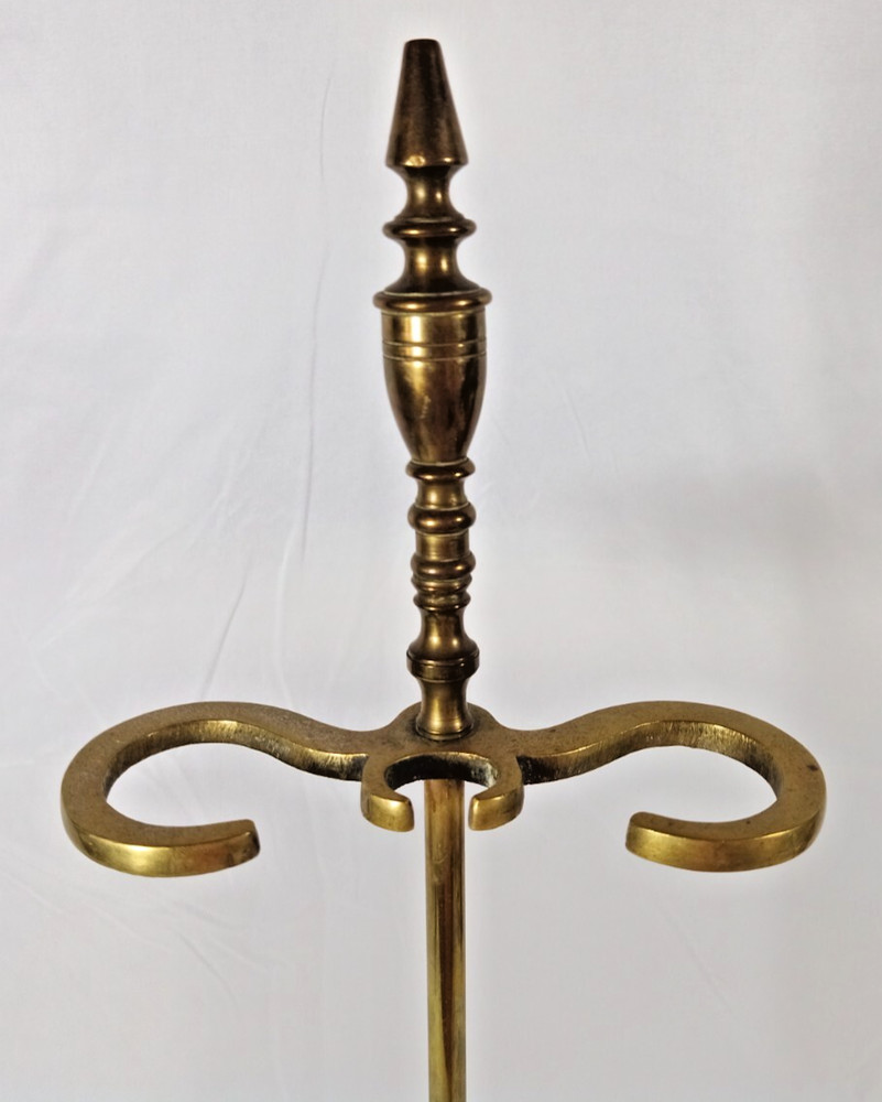 Vintage Elegant Brass Tooled Circular Base Fireplace Tool Set - 3 Piece + Stand