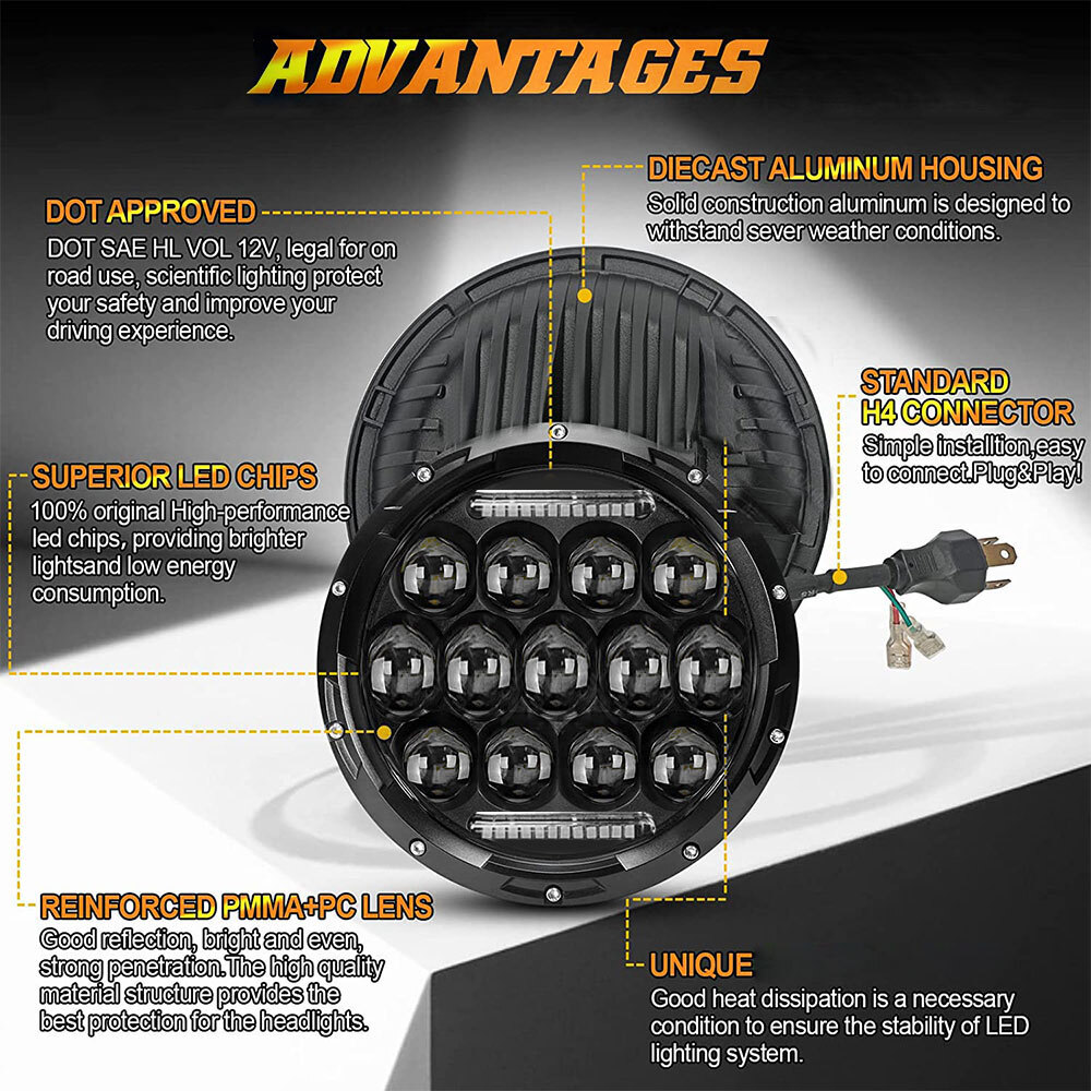 7" inch LED DRL Headlight + Passing Lights For Harley Davidson Touring Road King