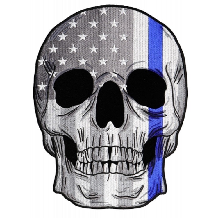 LARGE Embroidered Back Patch ~ Police USA Flag Thin Blue Line SKULL Jacket PATCH