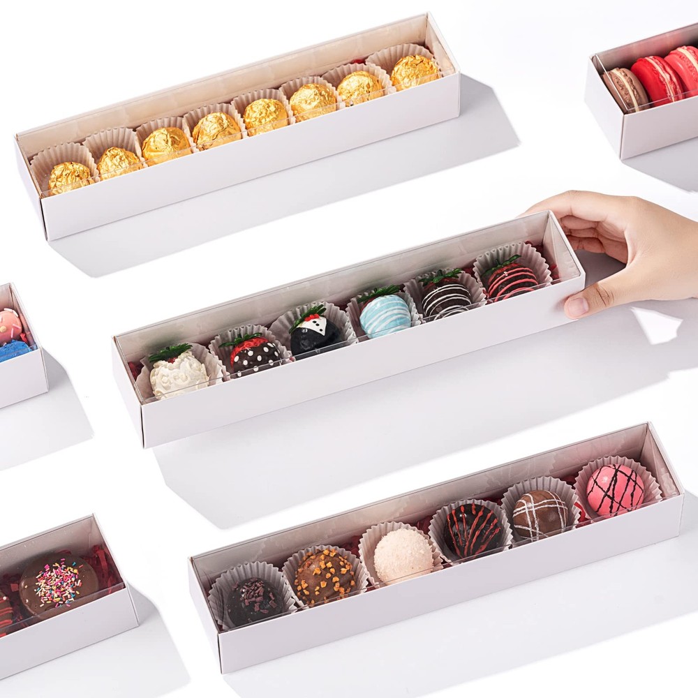 50 Pack Long Strawberry Boxes Macaron boxes Truffle Boxes Cocoa Bombs Boxes C...