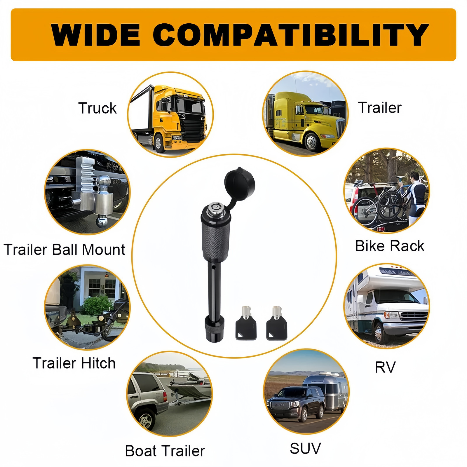 Hitch Pin Lock Trailer Hitch Lock 5/8 in 2 Keys for Truck Trailer Receiver US