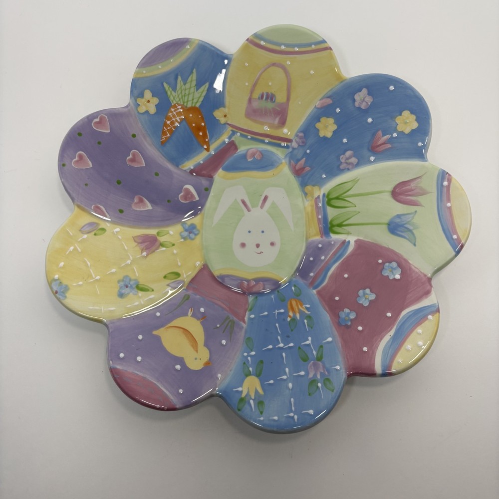 Blossoms & Blooms Easter Bunny and Eggs Serving Plate 9"