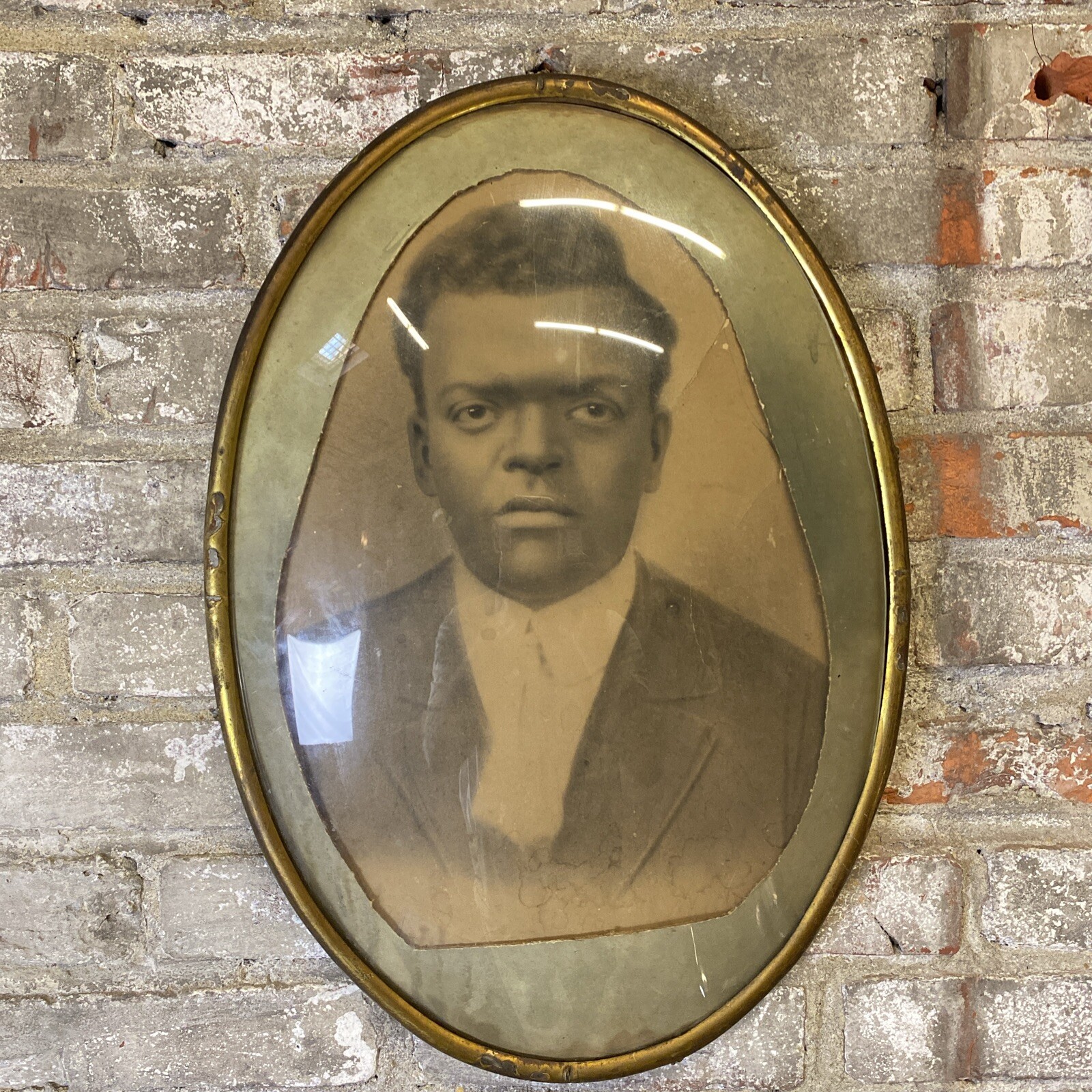 Late 19th, Early 20th Photo/Print African American Man / Bubble Convex Glass,