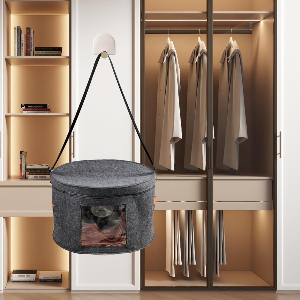 Wig Storage Boxes Wig Travel Cases Foldable for Multiple Wigs Dark Grey