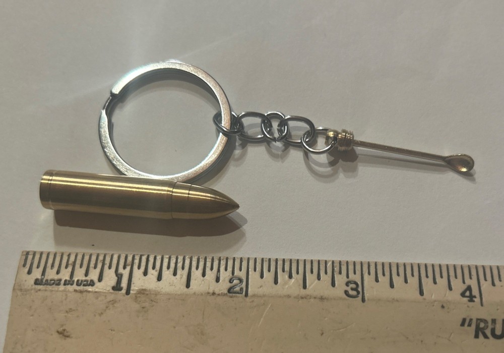 Brass Novelty Bullet Shaped Storage Box Keychain Key Ring **READ**