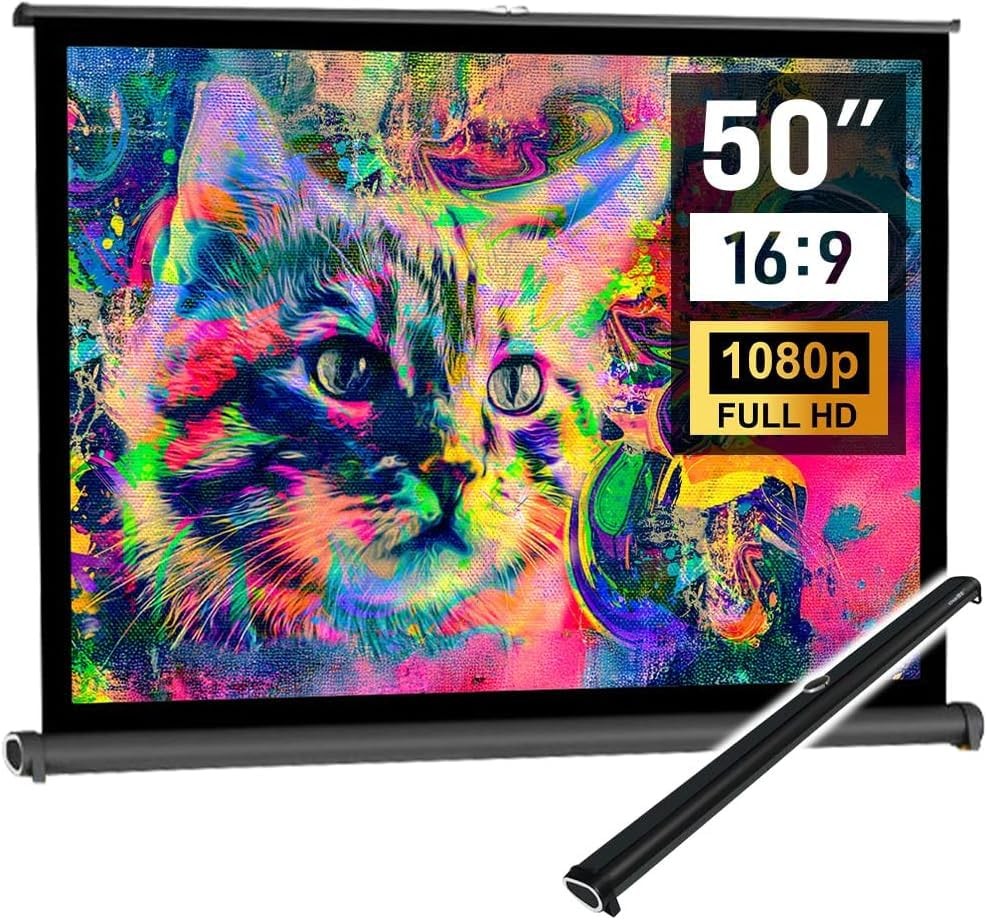 Portable Mobile 50 Inch Projector Screen Pull Down, 16:9 Projector Screen Ret...