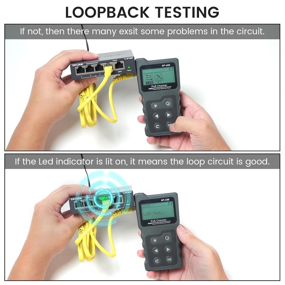 POE & Continuity Network Tester with Backlit LCD - Efficient & Lightweight