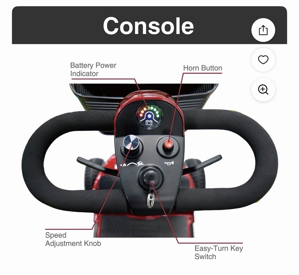 Equate Mobility 4-Wheel Motorized Power Scooter, Red