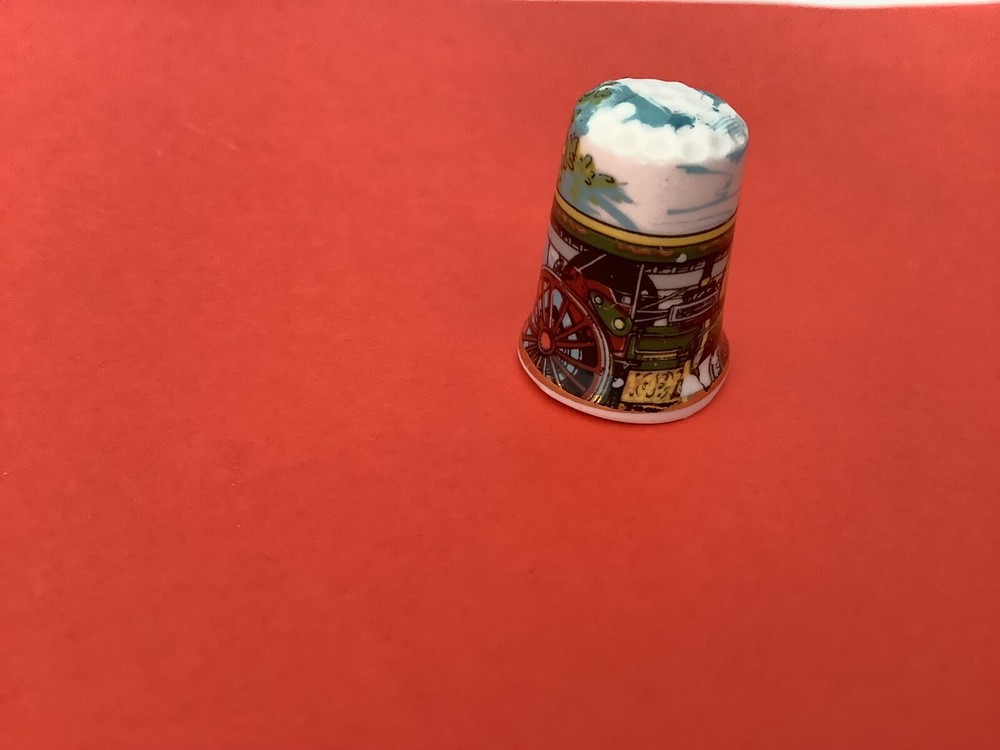 VINTAGE BONE CHINA THIMBLE - STEAM ENGINE