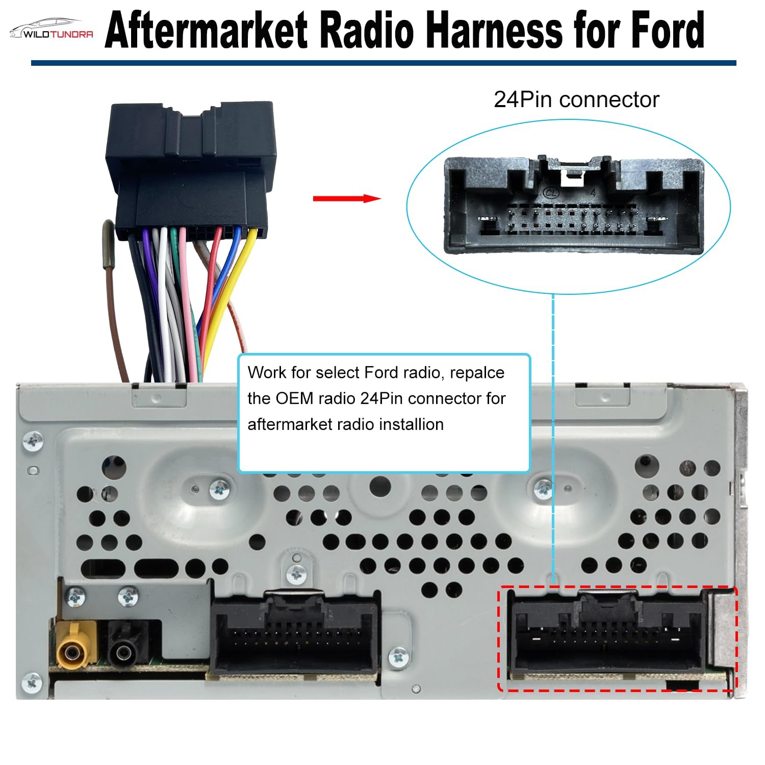 16Pin ISO Aftermarket Radio Harness Adapter for Ford 2011-2020 with Radio Ant
