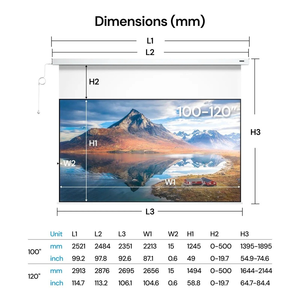 120" Motorized Matte White Screen, 4K/8K UHD