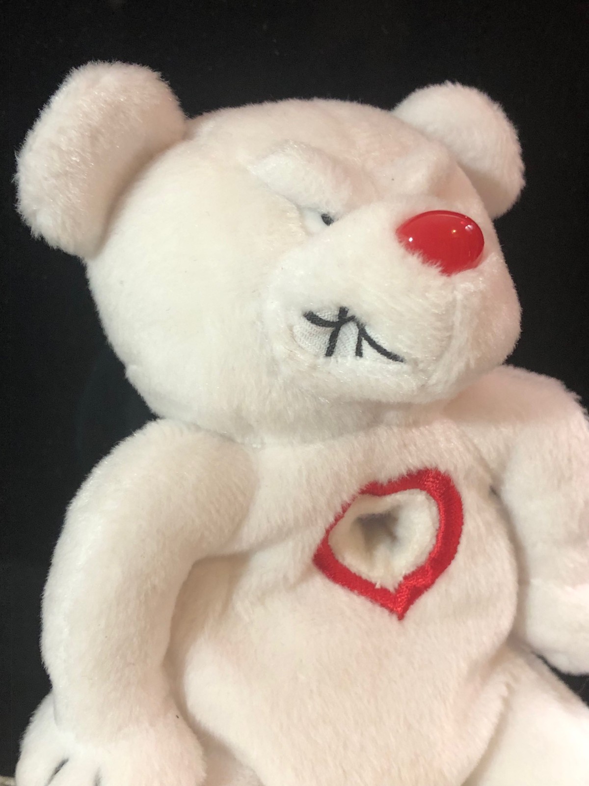 VINTAGE 1999 IDEAL FACTORY MEANIES VALENTINES WHITE HEARTLESS BEAR PLUSH W/ TAG